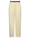 Jil Sander Woman Pants Pastel Yellow Size 2 Wool, Cow Leather