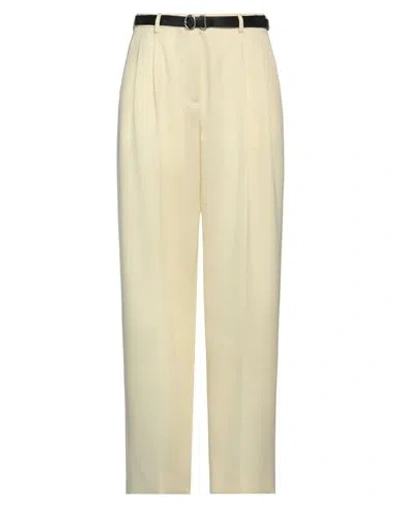 Jil Sander Woman Pants Light Yellow Size 0 Wool, Cow Leather