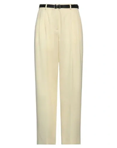 Jil Sander Woman Pants Pastel Yellow Size 2 Wool, Cow Leather In Yellow