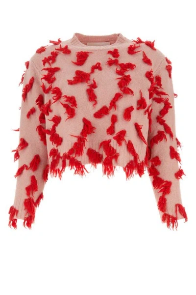 Jil Sander Contrasting Patch Wool Fringe Knit In Pink