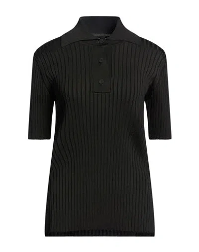 Jil Sander Woman Polo Shirt Black Size 6 Viscose, Polyamide, Elastane