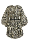 Jil Sander Printed Taffeta Mini Dress W/belt In Multicolor