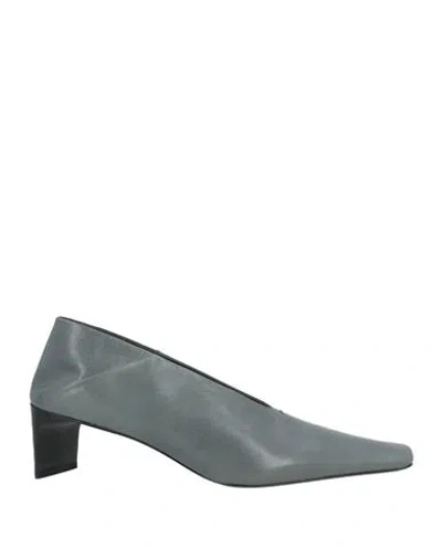 Jil Sander Woman Pumps Deep Jade Size 10 Leather In Gray