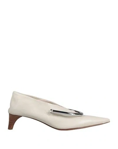Jil Sander Woman Pumps Ivory Size 7.5 Leather In White