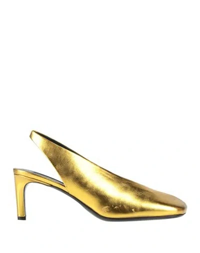 Jil Sander Woman Pumps Yellow Size 8 Leather In Gold
