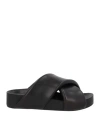 Jil Sander Black Slides With Padded Crossover Straps In Leather In Black