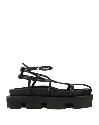 Jil Sander Woman Sandals Black Size 8 Ovine Leather