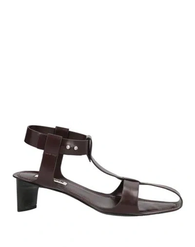 Jil Sander Woman Sandals Dark Brown Size 10 Leather