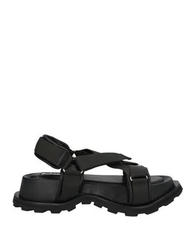Jil Sander Woman Sandals Dark Green Size 7 Textile Fibers, Leather