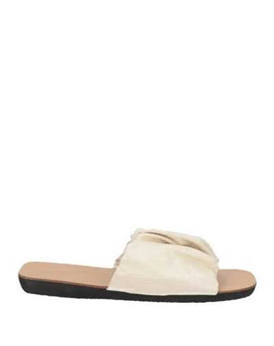 Jil Sander Woman Sandals Ivory Size 9 Leather In White
