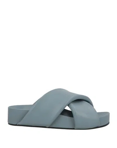 Jil Sander Woman Sandals Slate Blue Size 11 Soft Leather