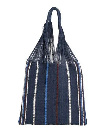 Jil Sander + Woman Shoulder Bag Navy Blue Size - Cotton, Virgin Wool