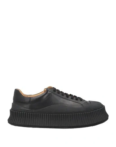 Jil Sander Black Leather Platform Sneakers In 001 Black