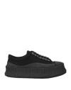 Jil Sander Low-top Black Leather Trainers With Ridged Sole In Black