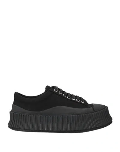 Jil Sander Low-top Black Leather Trainers With Ridged Sole