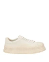 Jil Sander Light Beige Leather Chunky Rubber Platform Sole Sneaker In White