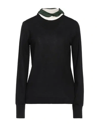 Jil Sander Woman Sweater Black Size 8 Virgin Wool, Viscose, Polyester, Silk