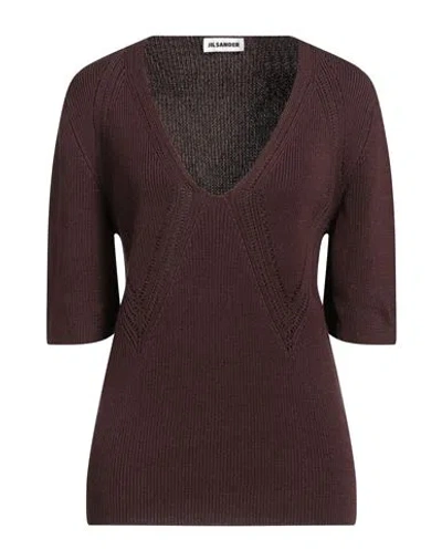 Jil Sander Woman Sweater Cocoa Size 8 Viscose, Cotton, Polyamide In Burgundy