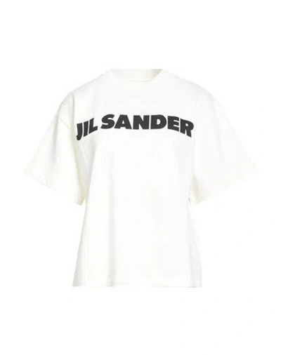 Jil Sander Women White Crewneck T-shirt With Logo Lettering On The Front In Cotton Woman In Gray