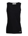Jil Sander Black Crewneck Sleeveless Top In Cotton In Black