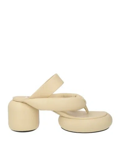 Jil Sander Woman Thong Sandal Ivory Size 7 Leather In Neutral