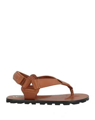 Jil Sander Woman Thong Sandal Tan Size 8 Leather In Brown