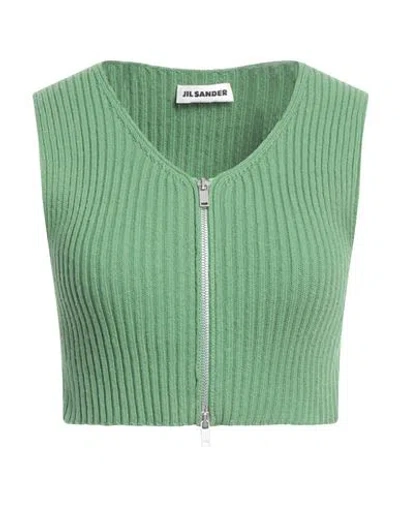Jil Sander Ribbed-knit Cotton Crop Top In Green