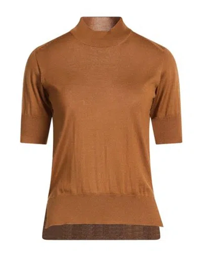 Jil Sander Woman Turtleneck Camel Size 4 Cashmere, Virgin Wool, Silk In Brown