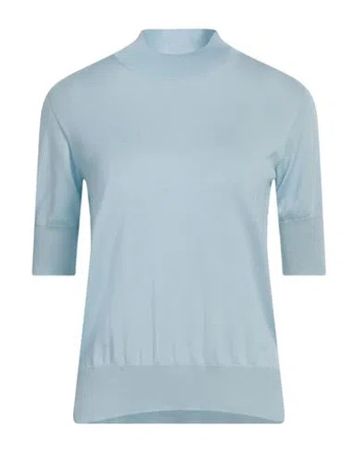 Jil Sander Woman Turtleneck Sky Blue Size 4 Cashmere, Virgin Wool, Silk