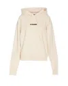 Jil Sander Logo Cotton Hoodie With Drawstring Hood In White