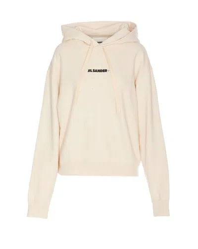 JIL SANDER JIL SANDER WOMAN'S WHITE COTTON HOODIE WITH LOGO PRINT