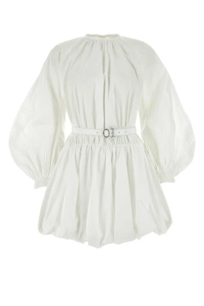 Jil Sander Leather-trimmed Cotton Poplin Minidress In White
