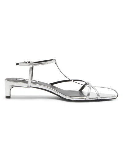 Jil Sander Women's 35mm Metallic Leather Kitten-heel Sandals In Silver