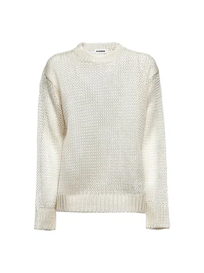 Jil Sander Women Beige Silk Crewneck Sweater In Neutral