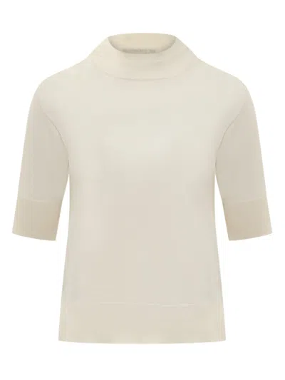 Jil Sander Women Beige Solid Mock Collar Sweater In White