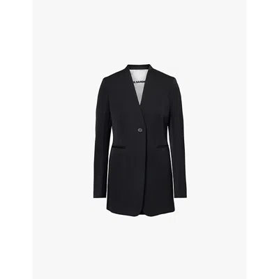 Jil Sander Womens Black Collarless Single-breasted Wool Blazer