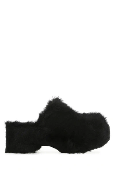 JIL SANDER JIL SANDER WOMEN BLACK FUR CLOGS