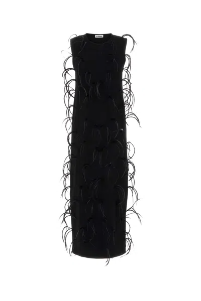 Jil Sander Feather-embellishment Maxi Dress In Black