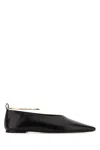 Jil Sander Leather Ballerina Flats Pointed Toe Ankle Strap In Black