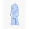 Jil Sander Bow-detailed Striped Cotton-poplin Midi Shirt Dress In Blue Sky