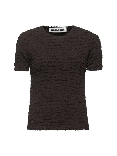 Jil Sander Women Brown Embroidered Crepe Jersey T-shirt