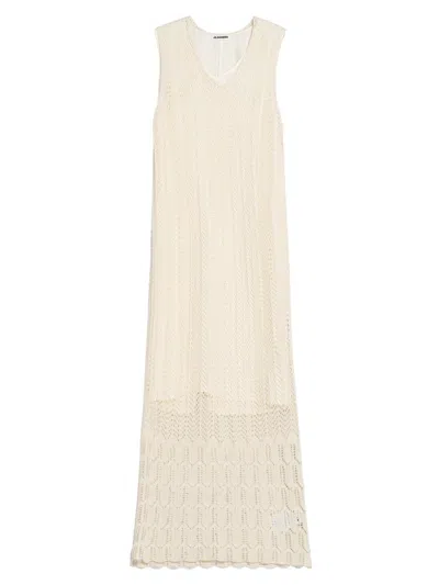 Jil Sander Women's Chevron Knit Cotton Maxi Dress In White