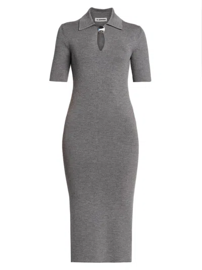 Jil Sander Women's Collared Rib-knit Midi-dress In Gray