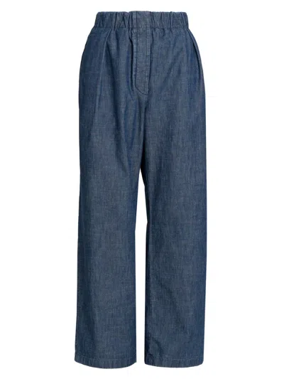 Jil Sander Women's Cotton Chambray Relaxed-fit Trousers In Blue