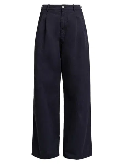 Jil Sander Women's Cotton Crease-front Wide-leg Trousers In Blue