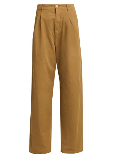 Jil Sander Women's Cotton Crease-front Wide-leg Trousers In Green