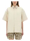 Jil Sander Relaxed Fit Beige Shirt With Logo Patch And Button Fastening In Neutral