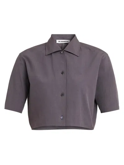 Jil Sander Women's Cotton Poplin Crop Shirt In Gray