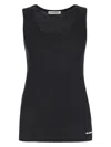 Jil Sander Black Crewneck Sleeveless Top In Cotton In Blue