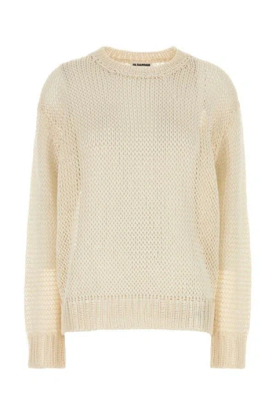 Jil Sander Women Cream Crochet Sweater In Yellow